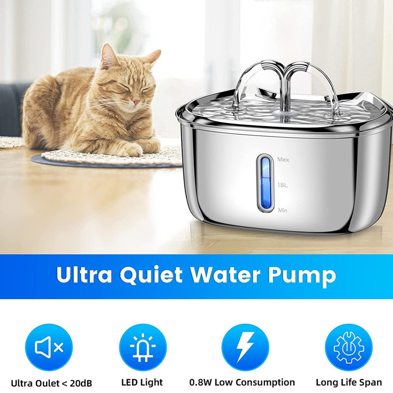 Automatic Pet Water Fountain for Cat Dog with Water Level Window and Led Light, Water Dispenser with 3 Replacement Filters for Multiple Pets