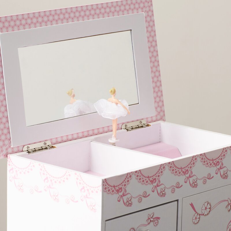 JOZEN White Ballerina Musical Jewelry Box With Mirror - Double Layer Music Chest For Girls & Women