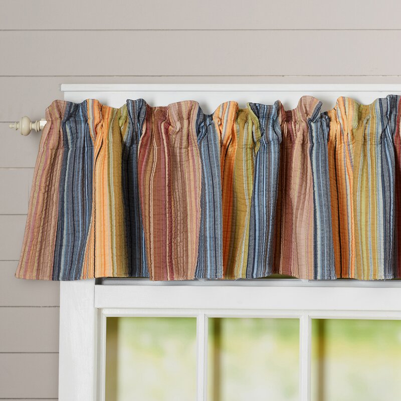 Correen Striped Cotton Tailored 84'' Window Valance in Multi-Colored