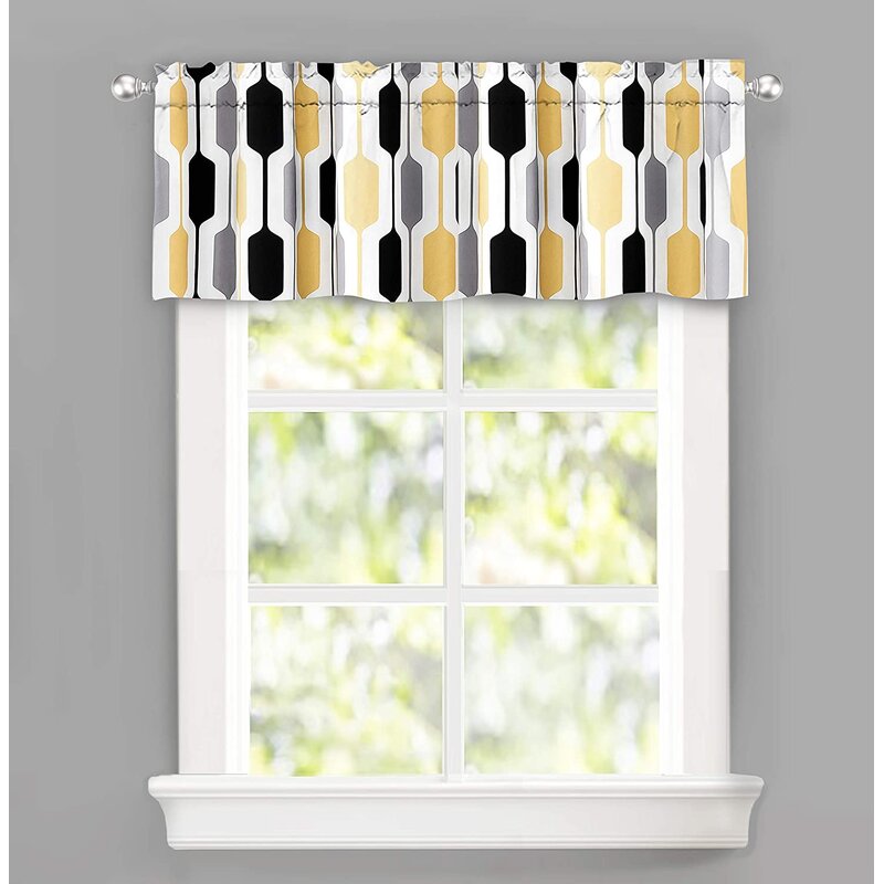 Michaelis Geometric Tailored 52'' Window Valance in Yellow/Black/Gray ...