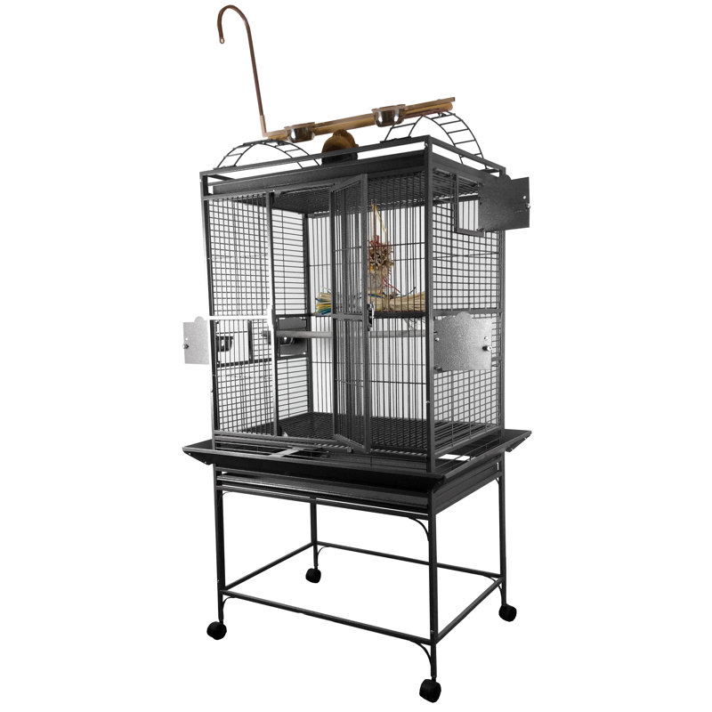 Pure White Cineas 66'' Iron Play Top Floor Bird Cage with Wheels ...