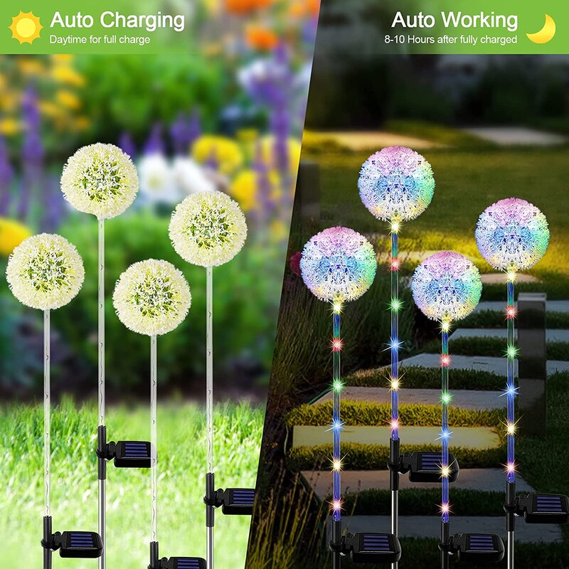 Solar Garden Lights Outdoor, Kooper 4pack Solar Garden Dandelion Lights, Solar Stake Lights, Solar Pathway Lights Waterproof Solar Outdoor Lights, Multi-color Solar Decorative Lights For Garden (Set of 4)