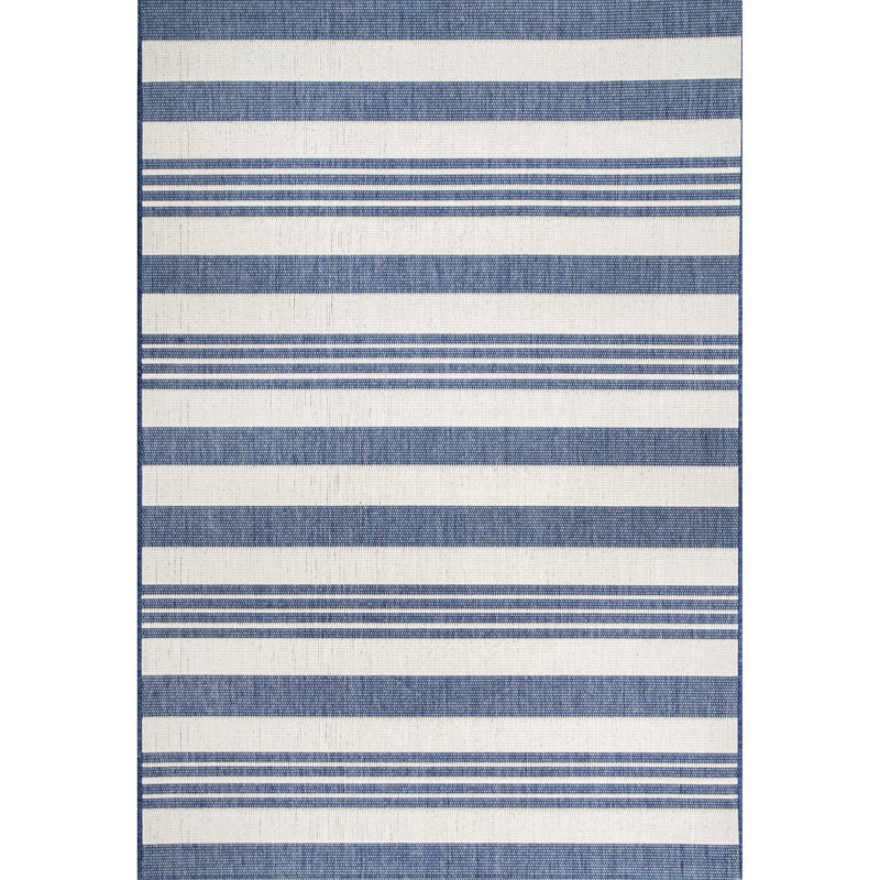 Soraya Power Loom Striped Blue Indoor/Outdoor Patio Rug W006631800